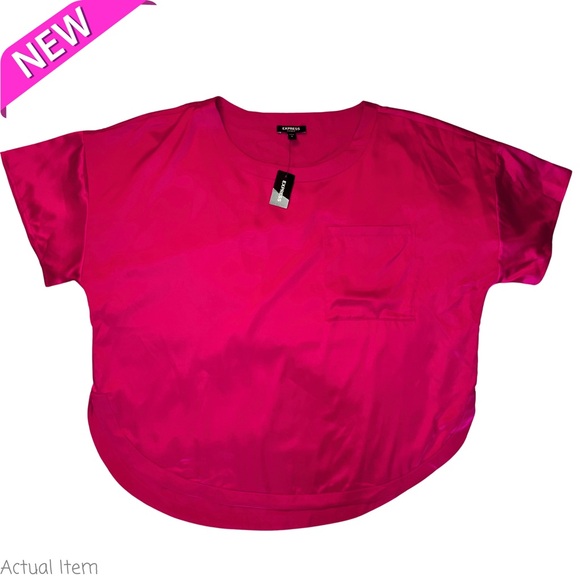 NEW Express Satin Pink Short Sleeve Top XL and Ruffle Shorts Large Set - Picture 2 of 8